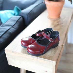 Dansko Burgundy Leather Mary Jane Clogs
